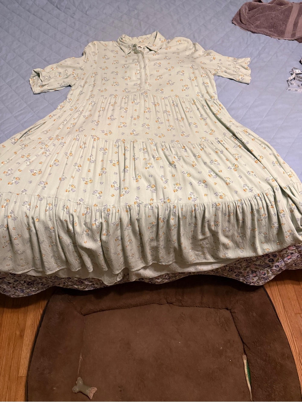 a.n.a Light Sage Floral High-Low Tiered Dress